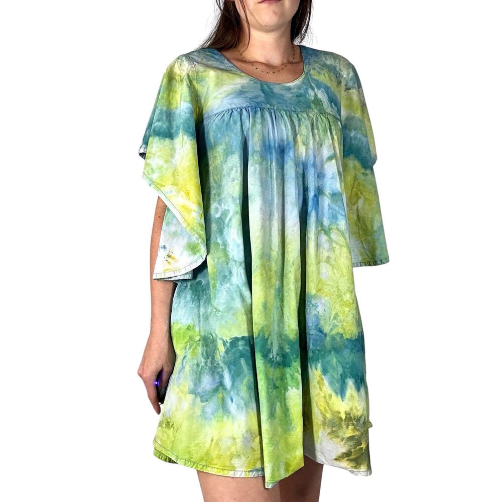 Hand Dyed Vintage Dress Vintage 90s Lucky Brand Mini Dress Blue Green Small